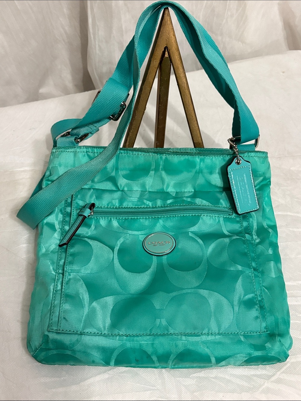Coach Teal Signature Nylon Crossbody Bag